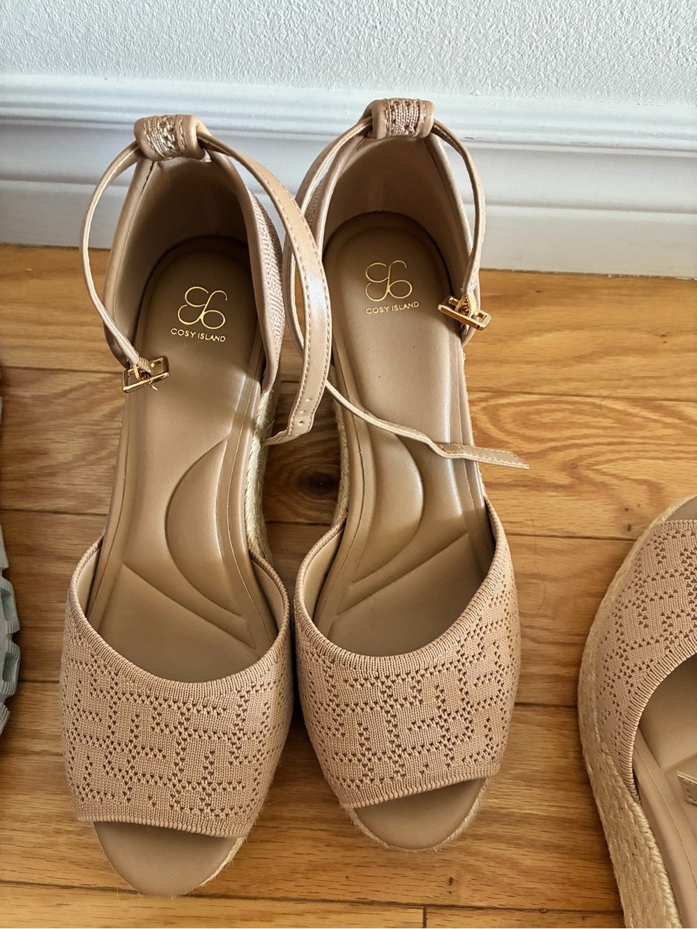 Cozy Island Women's Beige Ankle-Strap Wedge Sandals